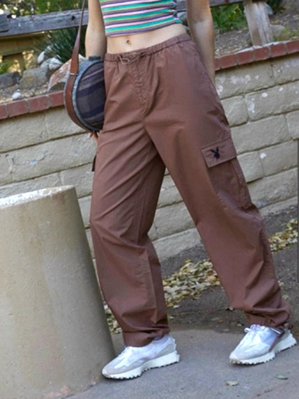 Playboy by PacSun Brown Cargo Pants XS Bunny Logo Streetwear Lightweight